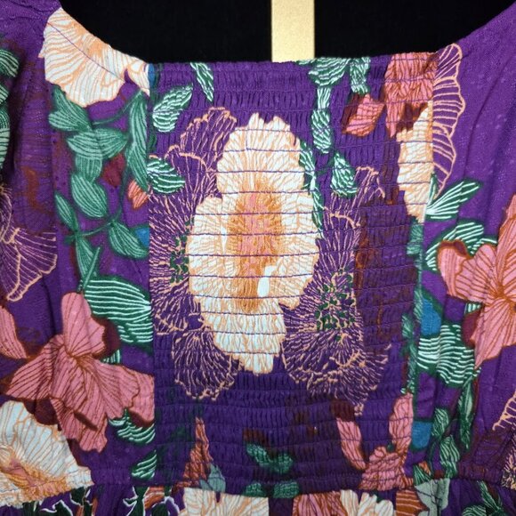 NWT Band Of The Free Aimee Purple Floral Puff Sleeve Mini Dress M & L - Picture 9 of 13